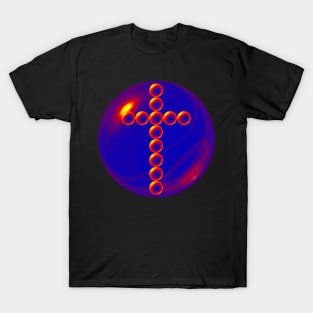 Red, Blue and Yellow Cross in Glass Ball T-Shirt